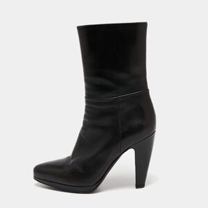 Prada Leather Platform Ankle Boot 39.5 Black Box